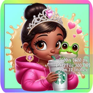 Princesse Tiana Png, Image de la princesse et la grenouille, amateur de café Png, téléchargement immédiat graphique, Image de fête imprimable, a131