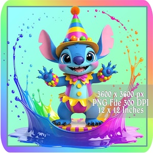 Stitch Png, afbeelding Stitch Circus Clown, Big Top Circus Clown Clipart-afbeelding, grafische Instant Download, afdrukbare partij afbeelding, a252