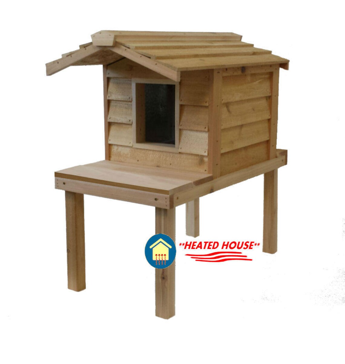 Small Heated Cat House with Platform and Extended Roof Etsy