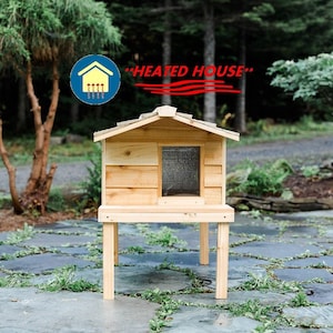 Outdoor Cat House/Insulated Cat House For Winter/Feral Cat House Shelter/Feral Cat Shelter-LARGE Size HEATED with Platform and EXTENDED Roof