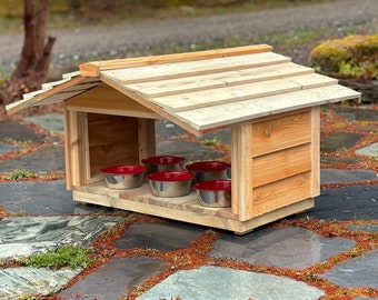 Large Outdoor Food Shelter for Feral Cat Colony DOUBLE EXTENDED ROOF 