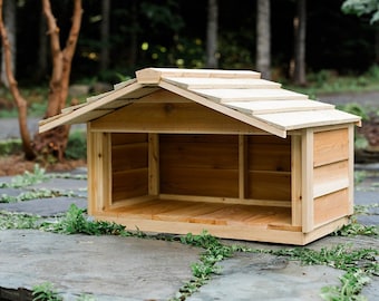 Outdoor Cat House Food Shelter/Cat Food Station/Feral Cat Food Station/Dog Food Shelter/Rabbit Food Shelter - LARGE Size With EXTENDED ROOF