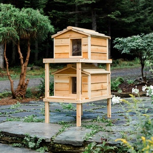 Double Decker Outdoor Cat House - Insulated Feral Cat Shelter for Winter and Summer