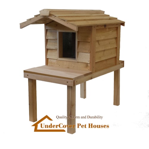 LARGE INSULATED CEDAR OUTDOOR CAT HOUSE WITH PLATFORM 