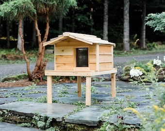 Large Outdoor Cat House with Deck and Extended Roof