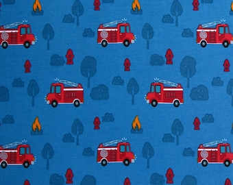 Jersey Feuerwehr, 98cm Rest, blau, Baumwoll-Jersey, Öko-Tex