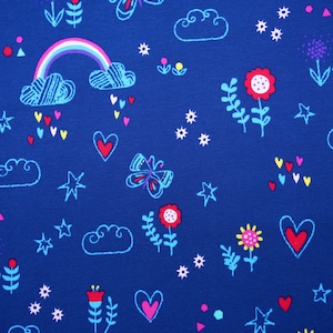 Jersey Hearts Rainbow, 50 cm, Little Darling, blue, Oeko-Tex, cotton jersey image 1