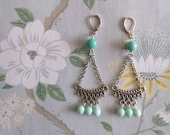 boucles d'oreilles chandelier et perles turquoises