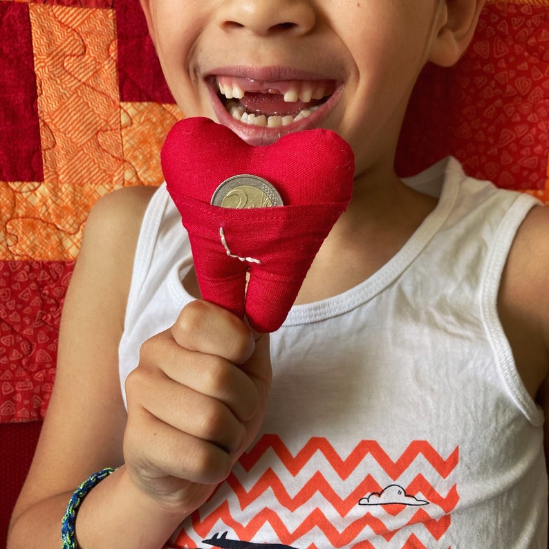 Tooth-shaped cushion for baby teeth, for the tooth fairy or mouse, pink tones image 6