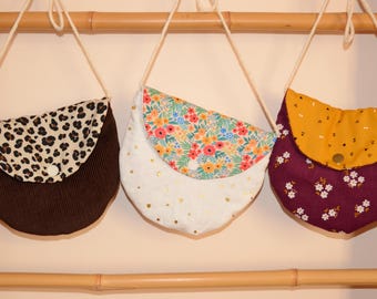 Sac à bandoulière pour enfant, en coton et velours milleraies