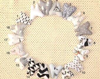 Tooth-shaped cushion for baby teeth, for the tooth fairy or mouse, in black, white and grey.