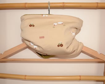 Beige "farm" neck warmer, snood, baby and child neck gaiter, khaki fleece lining