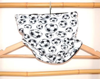 Neck warmer, snood, tube scarf for baby and child with a football design, black fleece lining
