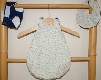 Trio of bib, diaper and sleeping bag for apple cotton doll