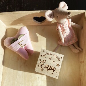 Tooth-shaped cushion for baby teeth, for the tooth fairy or mouse, pink tones image 5