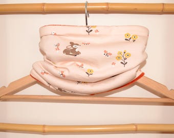 Neck warmer, snood, tube scarf for babies and children in beige doe, rust-colored inner fleece