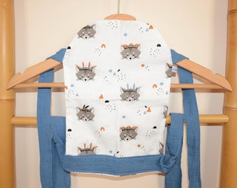 Baby carrier, physiological doll carrier, meitai type for children, made of Indian panda cotton and double gauze blue