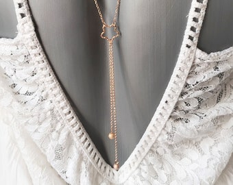 Collier de dos, bijoux de dos, rose gold, or rose, bijoux mariage, strass, pendentif de dos, mariée, mariage, soirée, bijoux femme