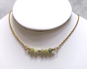 Short necklace, choker, natural Chinese Jade stones and stainless steel, stackable, women's jewelry, Lithotherapy.