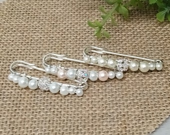 Brooch, train lift, train hook, wedding train tie, bridal accessory, white, ivory or pink pearls and rhinestones