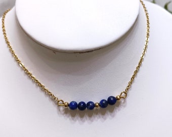 Collier court, ras de cou, pierres naturelles Lapis Lazuli et acier inoxydable, superposable, bijou femme, Lithothérapie.