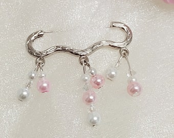 Brooch, drag, hangs drag, wedding brooch, bridal accessory, pink and white pearl or ivory and swarovski crystal