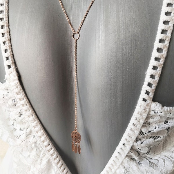 Back jewelry, dream catcher, wedding jewelry, back necklace, rose gold, rose gold, back fall, bridal jewelry, rose gold plated,