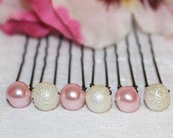 Chignon peaks, bun pins, powdered pink pearls, ivory, white or beaded, hairaccessories, bride, wedding, bun.