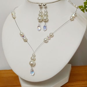 Parure collier, perles ivoires cristal, collier mariage, bracelet, et boucles d'oreille, accessoires mariée, bijoux mariage, bijoux femme image 1