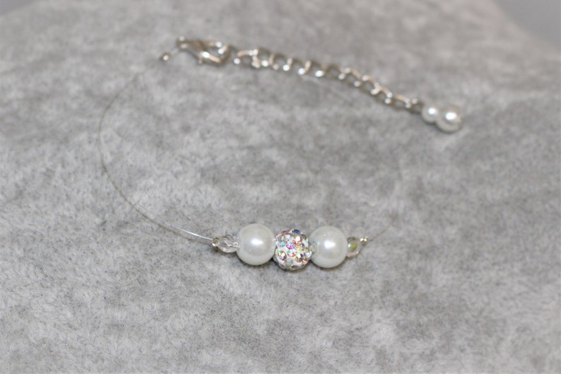 Parure mariée, perle blanche et strass, bijoux mariage, collier, ras de cou mariée, bijou de dos, strass, perles cristal swarovski image 5