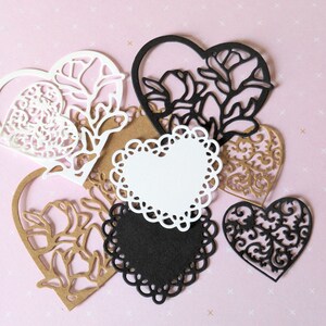 Découpes pour scrapbooking, cœurs dentelle papier, fabrication de cartes, junk journal, journal indésirable, cœur découpé