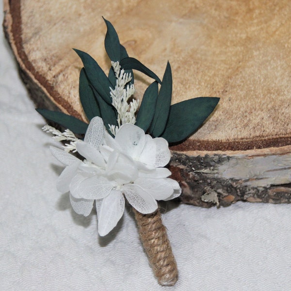 Boutonnière fleurs séchées, boutonnière mariage fleurs d'hortensia, marié, témoins,