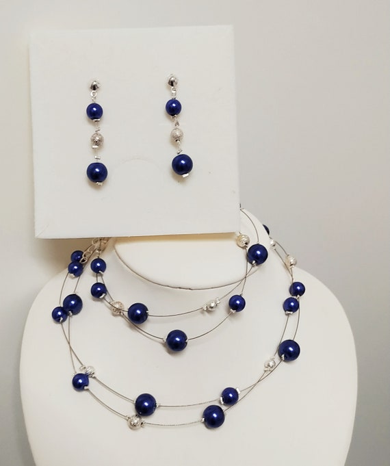 Parure bijoux mariage - cristal bleu - pendentif ovale