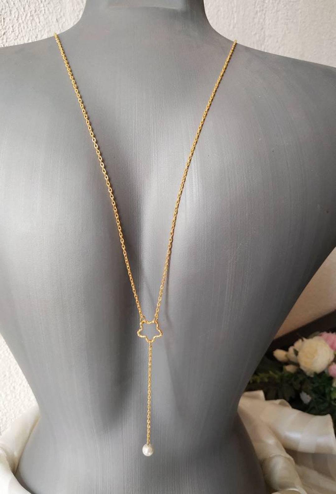 Back Necklace, Gold Back Jewelry, Gold Back Pendant, Back Fall, Bridal ...