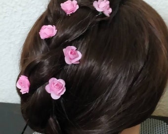 Épingles à cheveux, fleurs roses, pics à chignon, accessoire coiffure, mariée, demoiselle d'honneur, fait main, mariage.