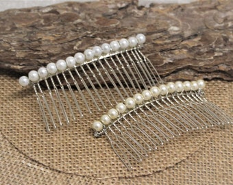 Goldener Haarkamm, Haarschmuck, Hochzeitsfrisur, Frisurenaccessoire, Braut, weiße oder elfenbeinfarbene Perlen, Duttkamm