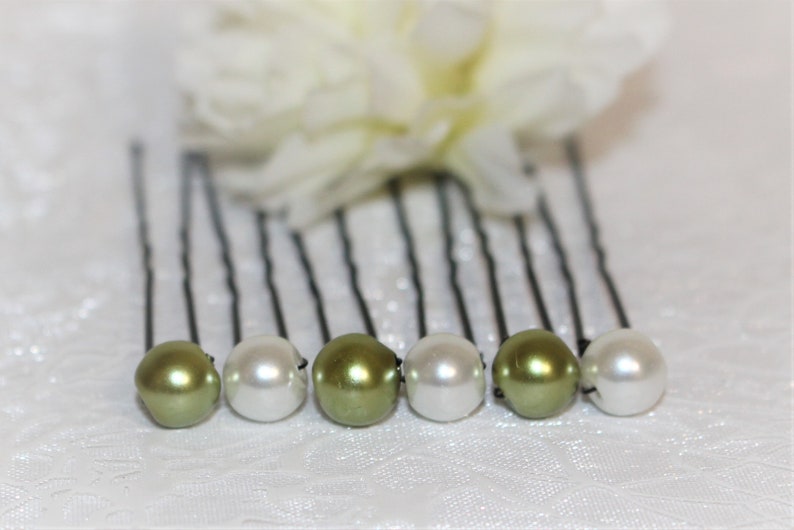 Pearl Hair pins hair pins hair Pearl Green Khaki and white or Green Khaki and ivory Bridal hair accessories