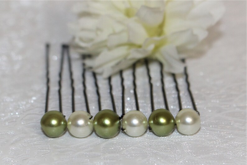 Pearl Hair pins hair pins hair Pearl Green Khaki and white or Green Khaki and ivory Bridal hair accessories