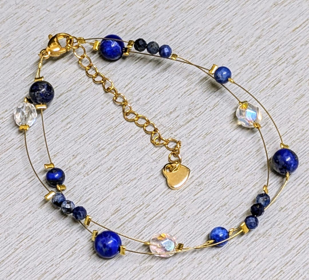 Blue Pearl and Crystal Bracelet, Wedding Jewelry, Natural Lapis Lazuli — free download