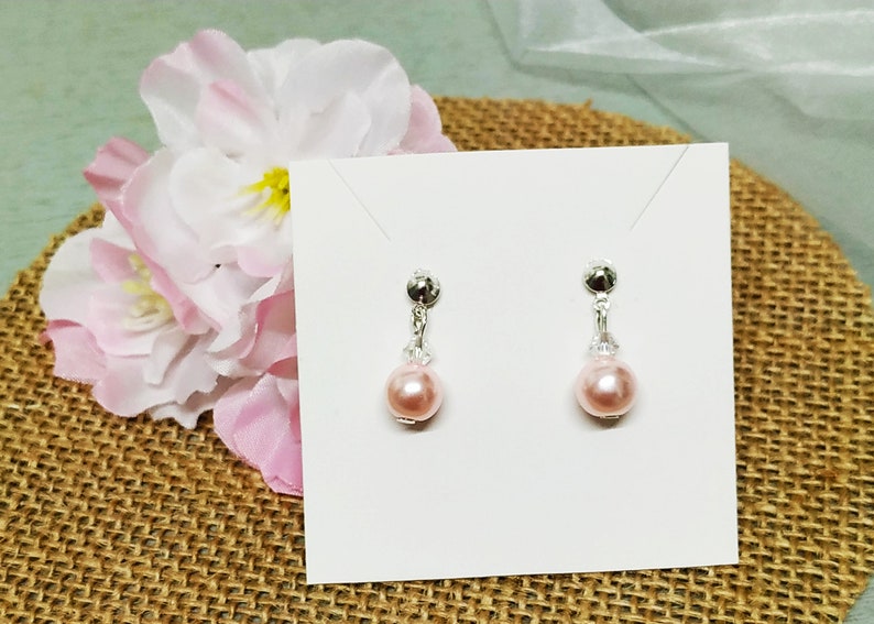 Wedding necklace set, pink pearls, solitaire, bracelet, pearl and swarovski crystal earrings, jewelry for women, girls or children image 4