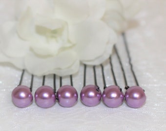 Épingles à cheveux, pics à chignon, accessoire coiffure, mariage, perle nacrée mauve lilas  8 mm