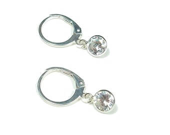 Zirconium Silver Earrings Sleepers and shiny pendant Gift idea