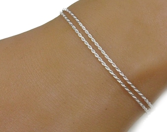 Multi-row bracelet Silver Mesh rope double chain Adjustable bracelet