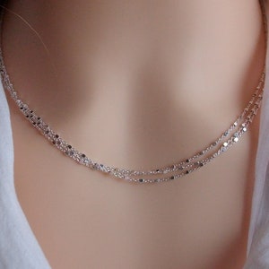 Collier multirang, Ras de cou Argent 925, Chaine petites perles carrées, Idée cadeau pour femme image 4