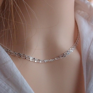 Multi-row necklace, 925 silver choker, small square pearl chain, gift idea for women