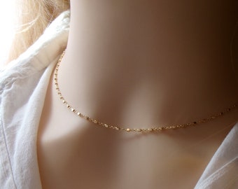 Collier ras de cou Plaqué Or 18 k, Chaine petites perles carrées, Collier choker, Cadeau femme