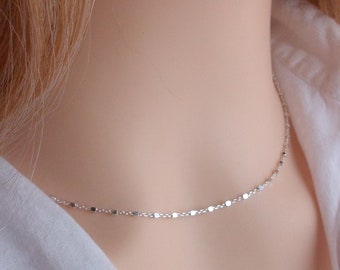 Collier ras de cou Argent massif, Chaine petites perles carrées, Collier choker, Cadeau femme