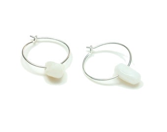 Boucles d'oreilles nacre Argent, Petites Créoles avec pierre