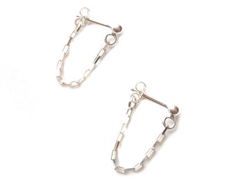 Boucles d'oreilles chaine - Argent - Boucles d'oreilles tour de lobe - Clous - Puces d'oreilles