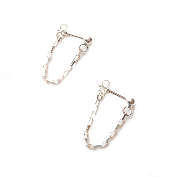 Boucles d'oreilles chaine - Argent - Boucles d'oreilles tour de lobe - Clous - Puces d'oreilles